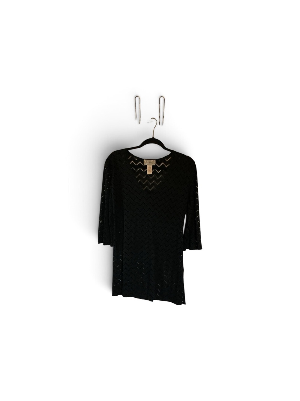 Unbranded Black Chevron Knit Tunic with Three-Quarter Sleeves
